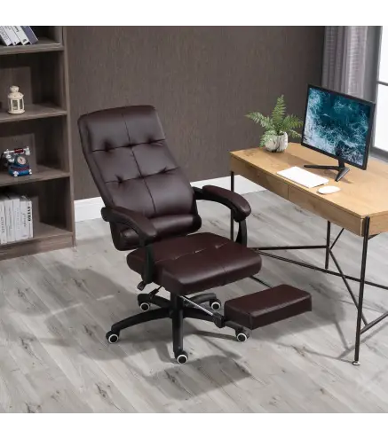Silla de Oficina Giratoria Silla de Escritorio Reclinable Silla de Estudio Tapizada de PU con Altura Ajustable Reposabra