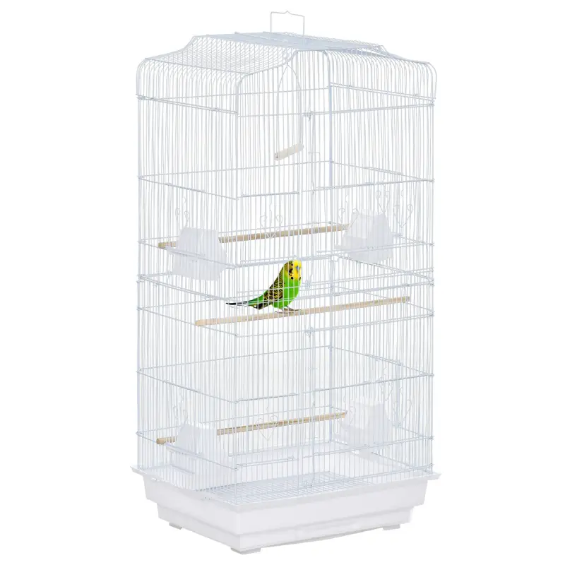 Jaula para Pájaros Pajarera de Metal con 4 Comederos 3 Perchas Columpio y Bandeja Extraíble 46,5x35,5x92 cm Blanco Jaula para Pájaros Pajarera de Metal con 4 Comederos 3 Perchas Columpio y Bandeja Extraíble 46,5x35,5x92 cm Blanco