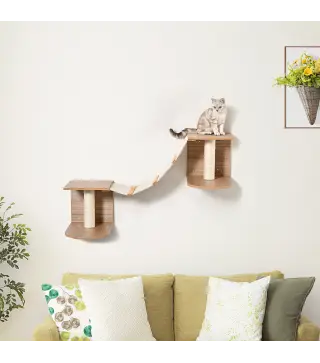 Estantes de Pared Gatos Escaleras de Tela para Gatos con Plataformas y Postes Rascadores de Sisal Centro de Actividades de Escal