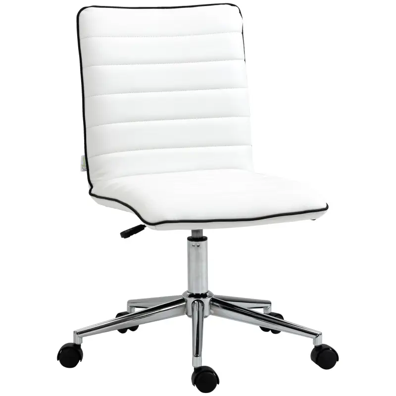 Silla de Oficina Sin Reposabrazos con Altura Ajustable Respaldo Tapizado en Piel Sintética 47x57x76,5-86,5 cm Blanco