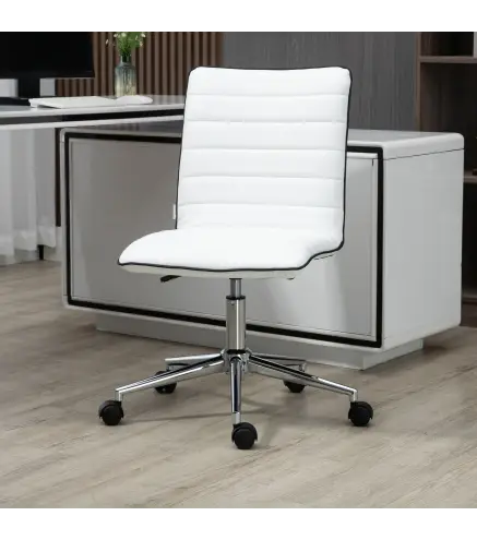 Silla de Oficina Sin Reposabrazos con Altura Ajustable Respaldo Tapizado en Piel Sintética 47x57x76,5-86,5 cm Blanco