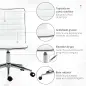 Silla de Oficina Sin Reposabrazos con Altura Ajustable Respaldo Tapizado en Piel Sintética 47x57x76,5-86,5 cm Blanco