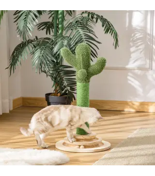 Poste Rascador para Gatos en Forma de Cactus Pequeño Árbol Rascador para Gatos con Poste de Sisal y Felpa Pelota Colgante y Base