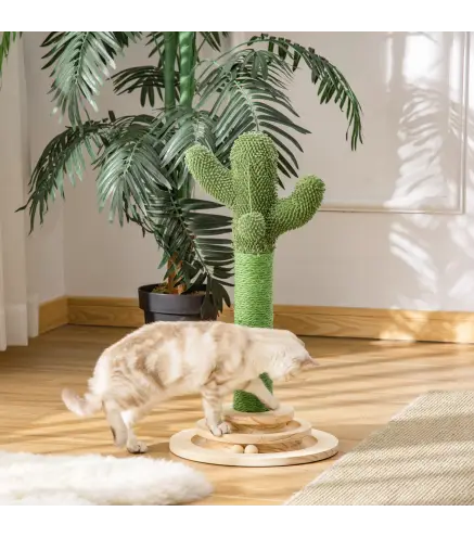 Poste Rascador para Gatos en Forma de Cactus Pequeño Árbol Rascador para Gatos con Poste de Sisal y Felpa Pelota Colgante y Base
