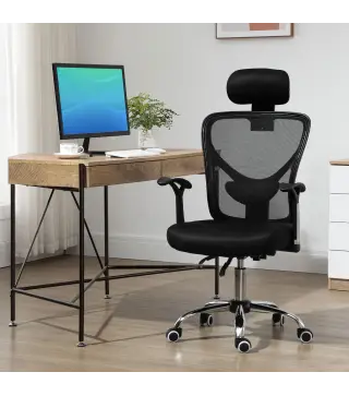 Silla de Escritorio Giratoria Silla de Oficina con Altura Ajustable Respaldo Reclinable Reposacabezas Regulable y Soporte Lumbar