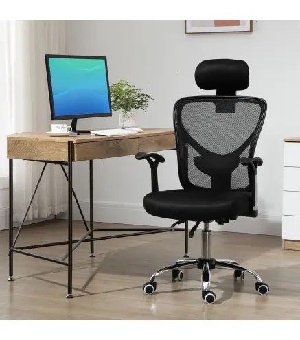 Silla de Escritorio Giratoria Silla de Oficina con Altura Ajustable Respaldo Reclinable Reposacabezas Regulable y Soporte Lumbar