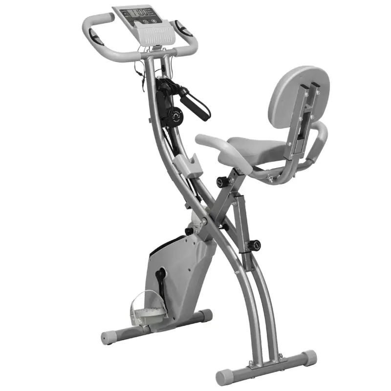 Bicicleta Estática Plegable 3 en 1 con Respaldo y 8 Niveles Resistencia Magnética, Bicicleta Estática para Casa Ajustable con Mo