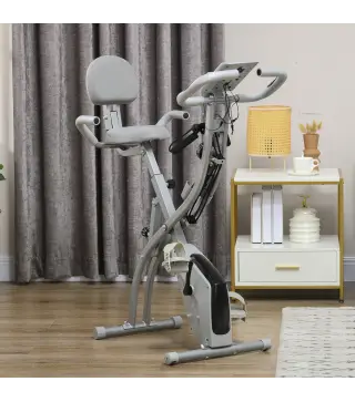 Bicicleta Estática Plegable 3 en 1 con Respaldo y 8 Niveles Resistencia Magnética, Bicicleta Estática para Casa Ajustable con Mo