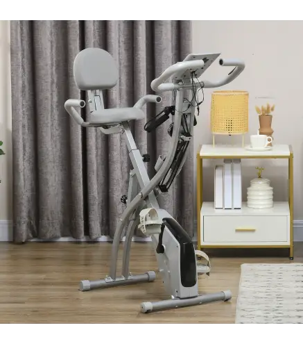 Bicicleta Estática Plegable 3 en 1 con Respaldo y 8 Niveles Resistencia Magnética, Bicicleta Estática para Casa Ajustable con Mo