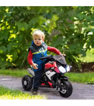 Moto Eléctrica Infantil con 3 Ruedas Trimoto para Niños de +3 Años con Batería 6V Recargable Funciones de Música Bocina Faros 86