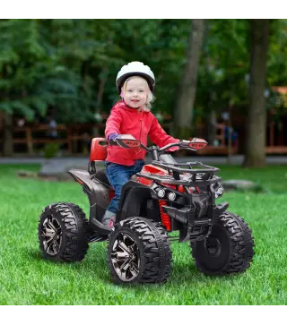 Quad Eléctrico 12V para Niños +3 Años con 2 Motores Faros Música Neumáticos de Suspensión Botones Avance y Retroceso Vehículo El