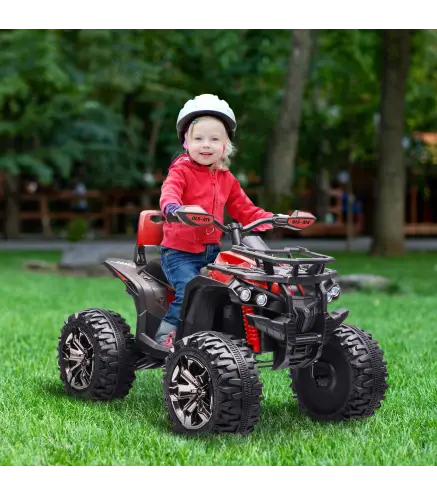 Quad Eléctrico 12V para Niños +3 Años con 2 Motores Faros Música Neumáticos de Suspensión Botones Avance y Retroceso Vehículo El