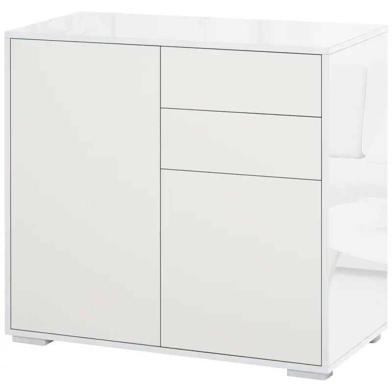 Aparador para Cocina con 2 Puertas 2 Cajones Marco de Blanco Brillante Estante Ajustable Apertura a Presión Armario de Almacenam