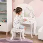Tocador Infantil con Taburete y Espejo Ajustable, Tocador para Niñas con Cajón, Mesa de Maquillaje para Niños y Niñas de 3-6 Año