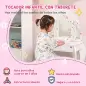 Tocador Infantil con Taburete y Espejo Ajustable, Tocador para Niñas con Cajón, Mesa de Maquillaje para Niños y Niñas de 3-6 Año