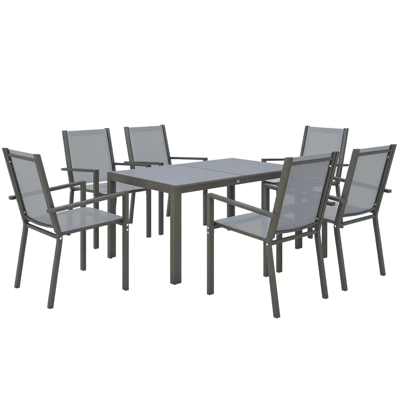 Conjunto de Mesa y Sillas Jardín con Sillas Apilables y Marco de Acero para Terraza Patio Gris Claro