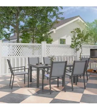 Conjunto de Mesa y Sillas Jardín con Sillas Apilables y Marco de Acero para Terraza Patio Gris Claro