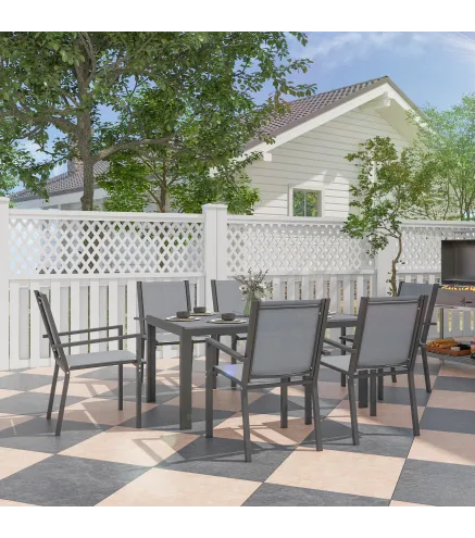 Conjunto de Mesa y Sillas Jardín con Sillas Apilables y Marco de Acero para Terraza Patio Gris Claro