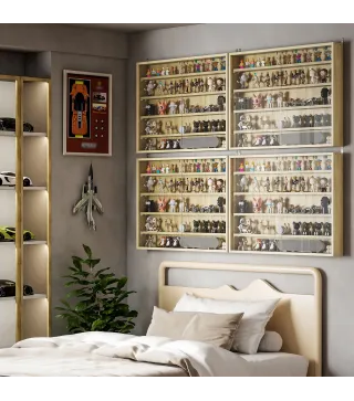 Vitrina de Pared de Madera con Estantes Ajustables y 2 Puertas Correderas de Cristal 80x9,5x60 cm Roble