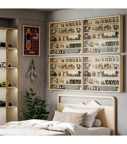 Vitrina de Pared de Madera con Estantes Ajustables y 2 Puertas Correderas de Cristal 80x9,5x60 cm Roble