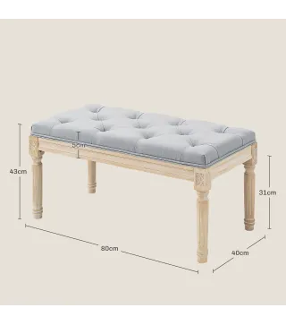 Banco Pie de Cama Tapizado en Lino Sintético con Patas de Madera y Asiento Acolchado Estilo Vintage Gris Claro