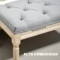 Banco Pie de Cama Tapizado en Lino Sintético con Patas de Madera y Asiento Acolchado Estilo Vintage Gris Claro