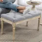 Banco Pie de Cama Tapizado en Lino Sintético con Patas de Madera y Asiento Acolchado Estilo Vintage Gris Claro
