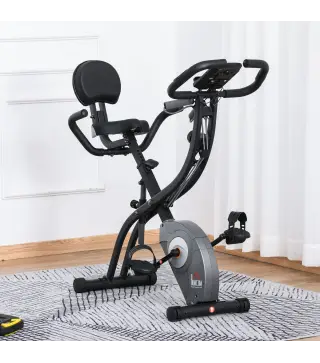 Bicicleta Estática Plegable Resistencia Magnética Ajustable de 8 Niveles con Sensor de Pulso Pantalla LCD Sillín Regulable Respa