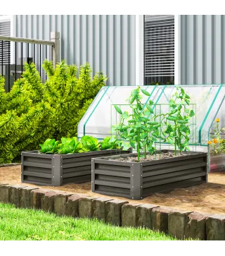 Juego de 2 Jardineras Exterior Grandes de Acero Galvanizado Huertos Urbanos para Terraza Jardín 110x50x30 cm Gris