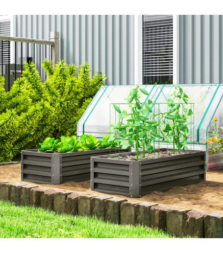 Juego de 2 Jardineras Exterior Grandes de Acero Galvanizado Huertos Urbanos para Terraza Jardín 110x50x30 cm Gris