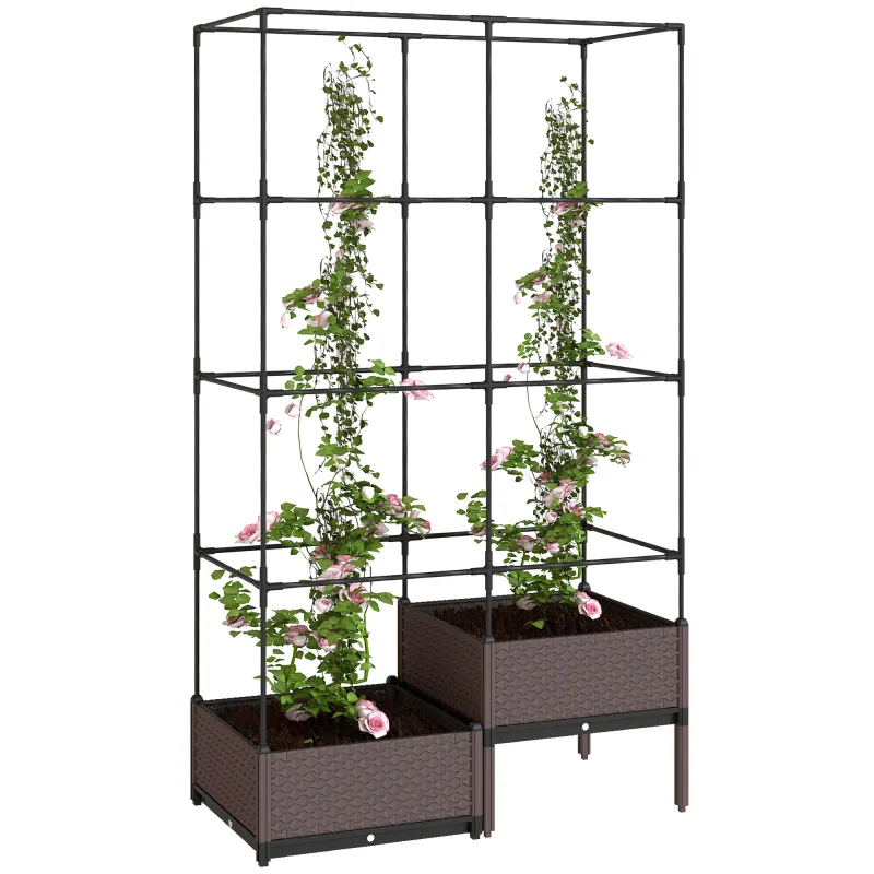 Jardinera con Enrejado Metálico para Plantas Trepadoras 2 Macetas de PP con Orificios de Drenaje 100x50x174 cm Negro