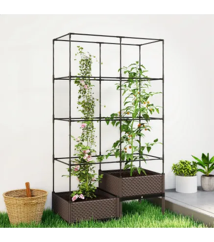 Jardinera con Enrejado Metálico para Plantas Trepadoras 2 Macetas de PP con Orificios de Drenaje 100x50x174 cm Negro