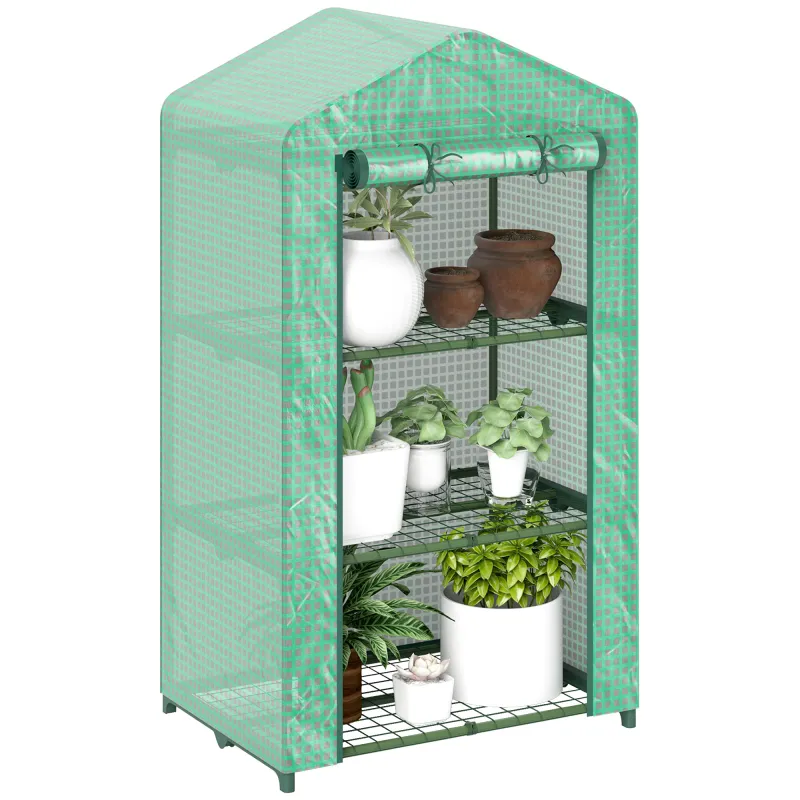 Invernadero de Jardín de 3 Niveles Puerta Enrollable Marco de Metal Cubierta de PE Anti-UV 69x49x125 cm Verde Invernadero de Jardín de 3 Niveles Puerta Enrollable Marco de Metal Cubierta de PE Anti-UV 69x49x125 cm Verde