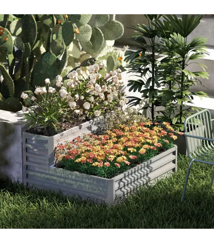 Jardinera Exterior de Acero Galvanizado con Diseño de Escalera Base Abierta para Cultivos Plantas 120x101x58 cm Plata