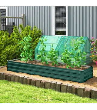 Jardinera Exterior Grande Rectangular de Acero Galvanizado Huerto Urbano con Base Abierta 240x60x30 cm Verde