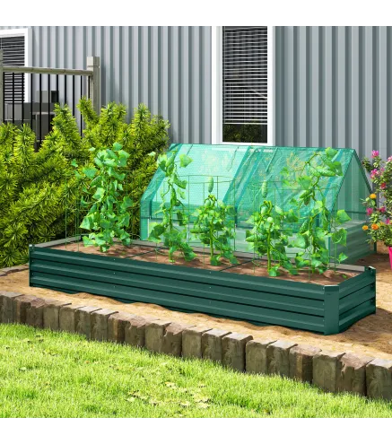 Jardinera Exterior Grande Rectangular de Acero Galvanizado Huerto Urbano con Base Abierta 240x60x30 cm Verde