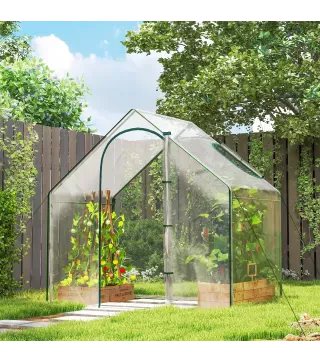 Invernadero con Ventana Puerta Marco de Acero y Cubierta Plástico Impermeable Anti-UV 180x100x168 cm Transparente