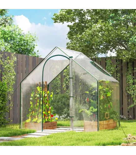 Invernadero con Ventana Puerta Marco de Acero y Cubierta Plástico Impermeable Anti-UV 180x100x168 cm Transparente