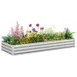 Jardinera Exterior Grande Rectangular de Acero Galvanizado para Terraza con Base Abierta 241x90,5x30 cm Plateado