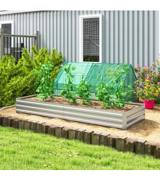 Jardinera Exterior Grande Rectangular de Acero Galvanizado para Terraza con Base Abierta 241x90,5x30 cm Plateado