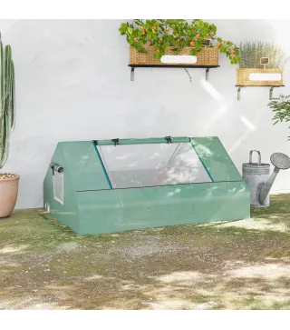 Invernadero Pequeño para Cultivo con 4 Ventanas Enrollables Marco de Acero y Cubierta PE Anti-UV 180x140x80 cm Verde