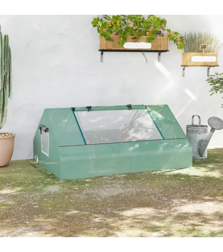 Invernadero Pequeño para Cultivo con 4 Ventanas Enrollables Marco de Acero y Cubierta PE Anti-UV 180x140x80 cm Verde