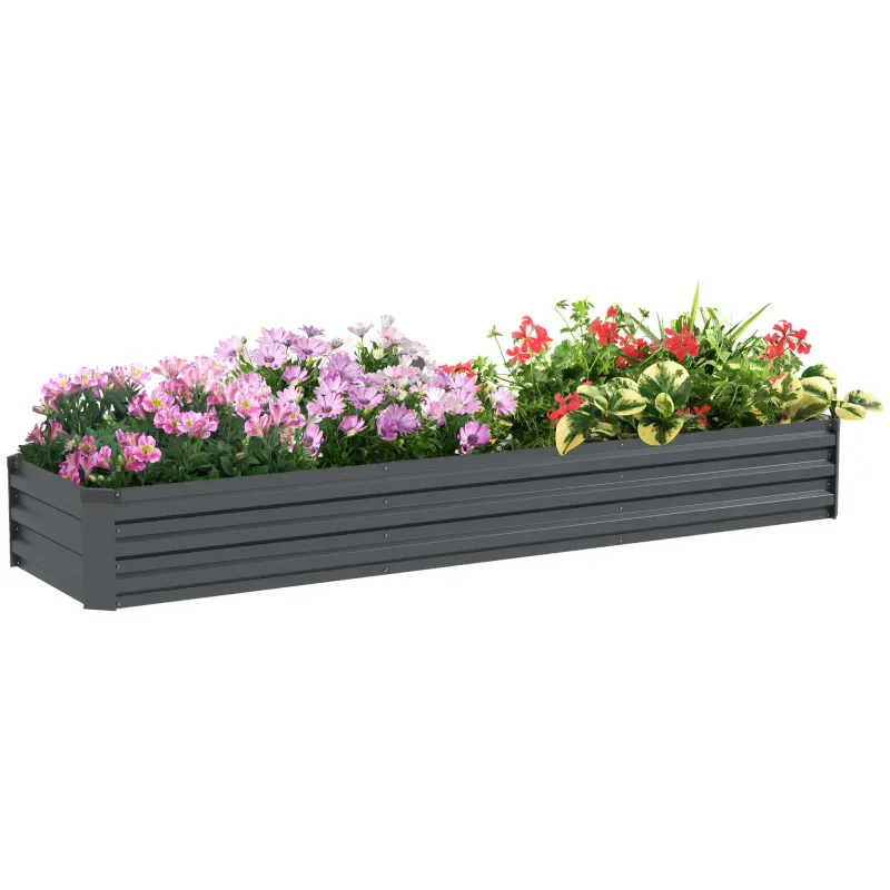 Jardinera Exterior Grande Rectangular de Acero Galvanizado Huerto Urbano con Base Abierta 240x60x30 cm Gris Oscuro
