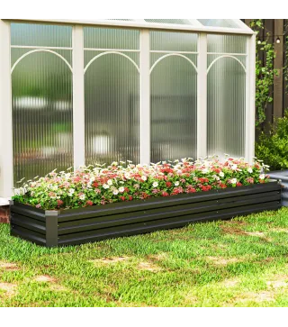 Jardinera Exterior Grande Rectangular de Acero Galvanizado Huerto Urbano con Base Abierta 240x60x30 cm Gris Oscuro