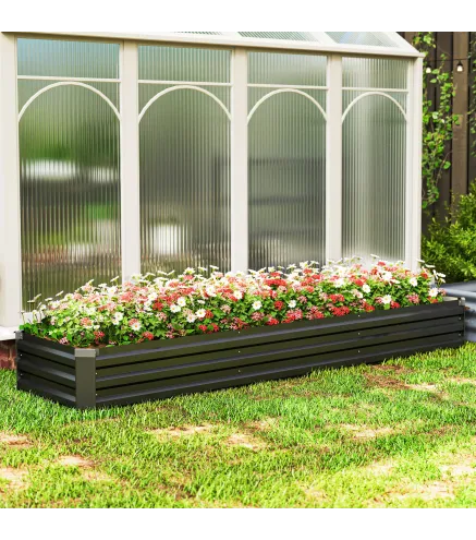 Jardinera Exterior Grande Rectangular de Acero Galvanizado Huerto Urbano con Base Abierta 240x60x30 cm Gris Oscuro