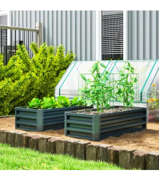 Juego de 2 Jardineras Exterior Grandes de Acero Galvanizado Huertos Urbanos para Terraza Jardín 110x50x30 cm Verde