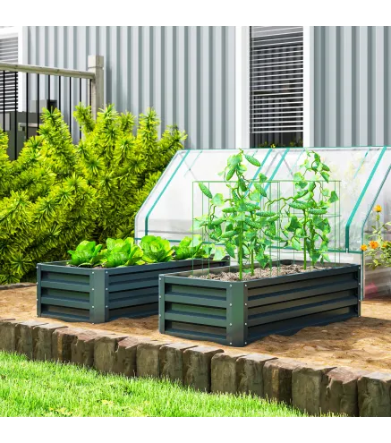 Juego de 2 Jardineras Exterior Grandes de Acero Galvanizado Huertos Urbanos para Terraza Jardín 110x50x30 cm Verde