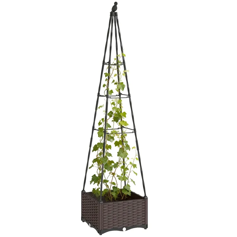 Jardinera con Enrejado Metálico para Plantas Trepadoras Maceta de PP con Orificios de Drenaje y Tapones 40x40x175 cm