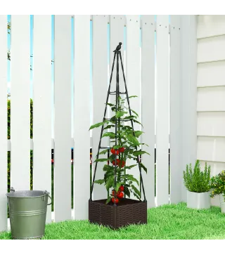 Jardinera con Enrejado Metálico para Plantas Trepadoras Maceta de PP con Orificios de Drenaje y Tapones 40x40x175 cm