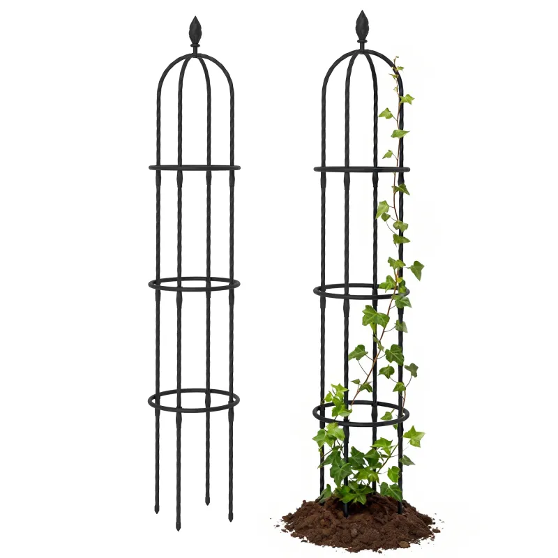 Juego de 2 Obeliscos de Jardín de Acero PE 1,74 m Enrejados para Plantas Trepadoras Rosas para Exterior Patio Negro